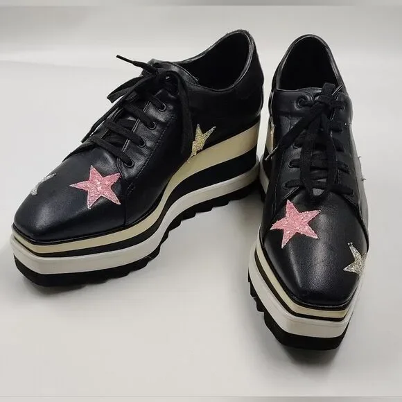 Stella McCartney Leather Elyse Star Platform Trainers Sneakers Sz 38 - Picture 2 of 16